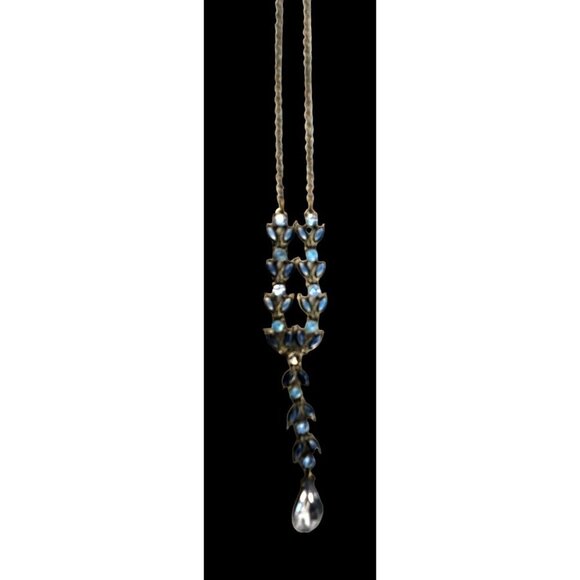 Teardrop Necklace With different colors of Blue stones and enamel painted leave - Picture 1 of 10